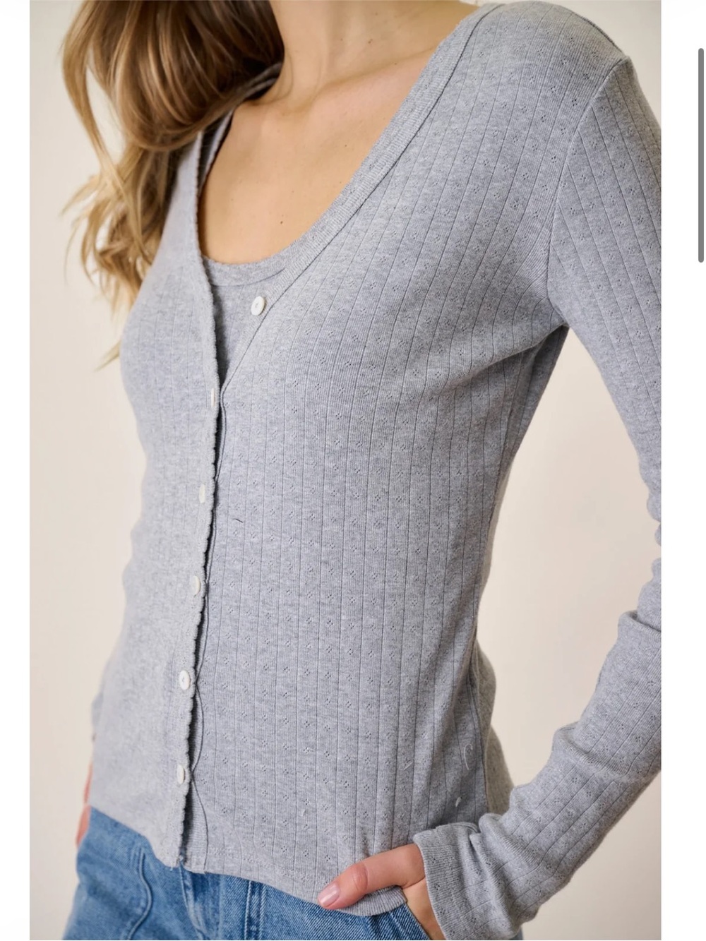 NWT Marea Liz Joy Gray Pointelle Cardigan and Tank Size Medium - Picture 2 of 9